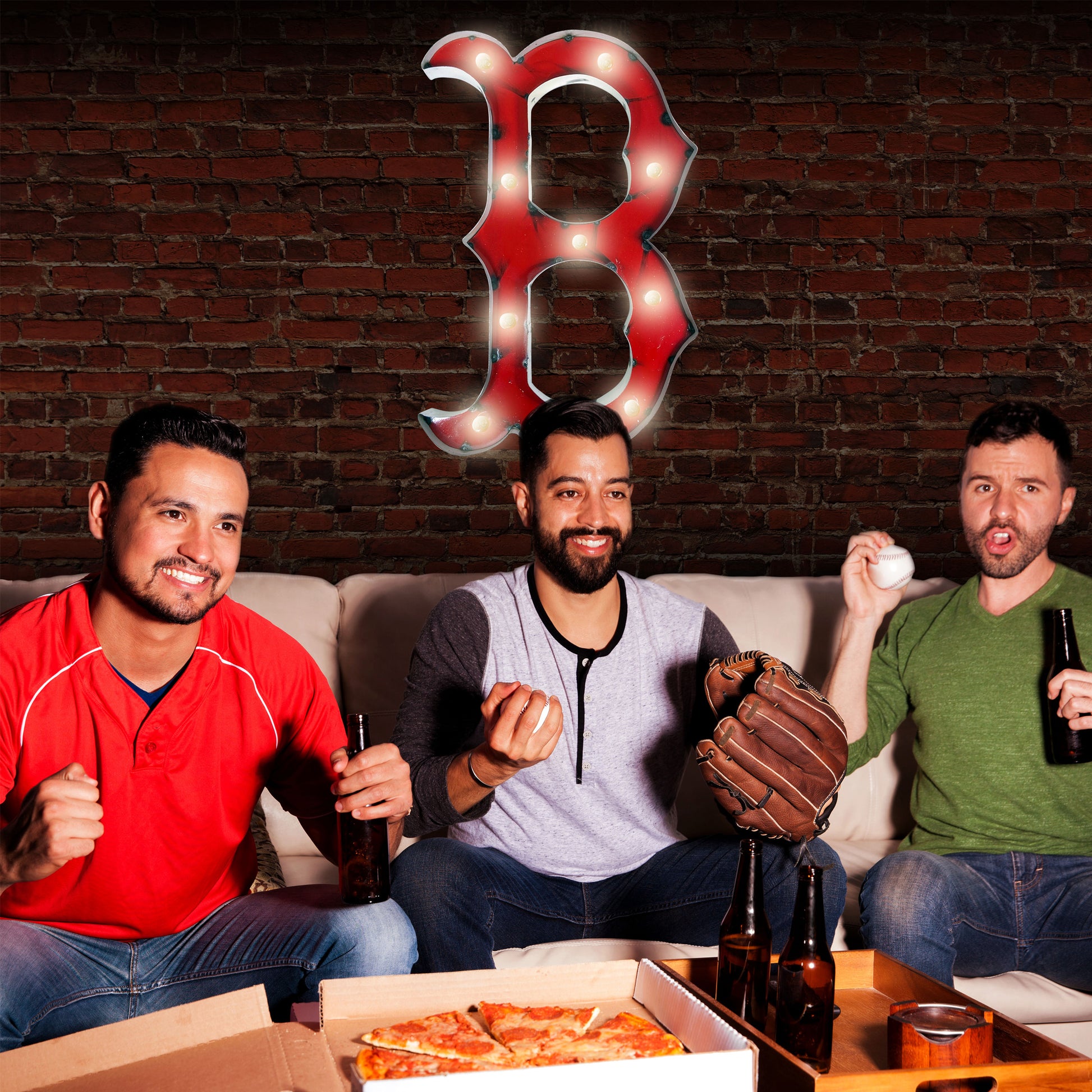 Boston Red Sox logo lighted metal man cave sign