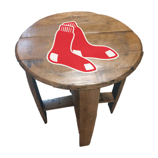 Boston Red Sox whiskey barrel end table