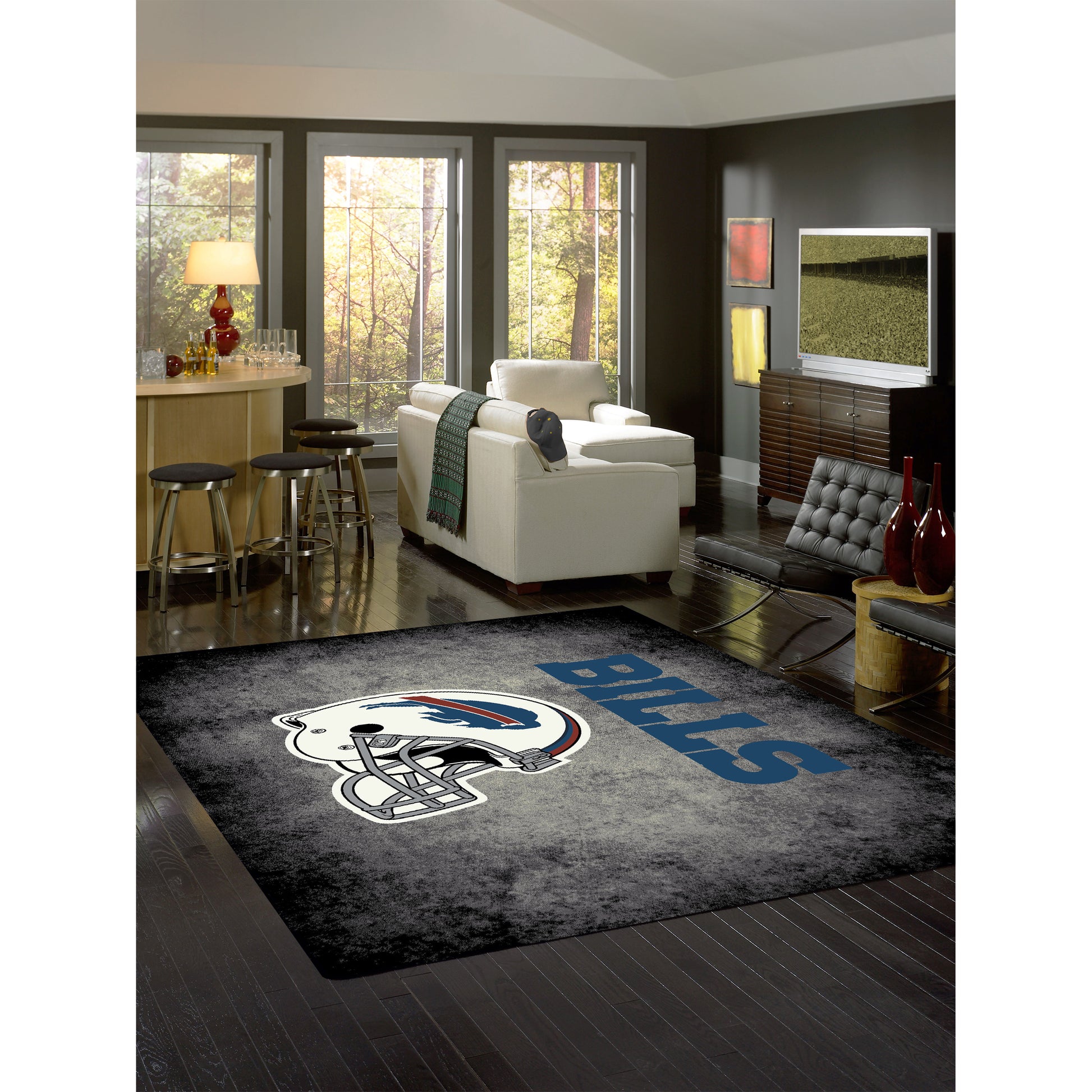 Buffalo Bills distressed style area rug lifestyle