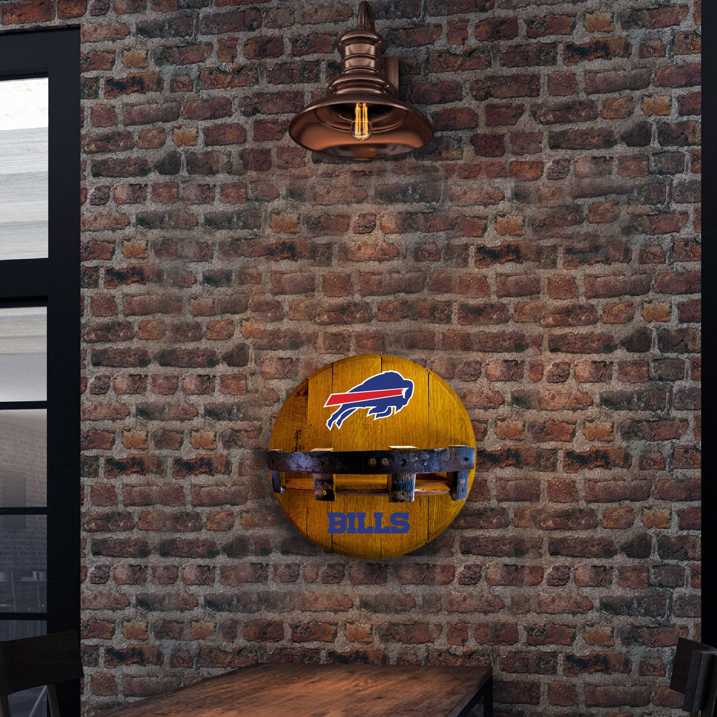 Buffalo Bills whiskey barrel shelf lifestyle
