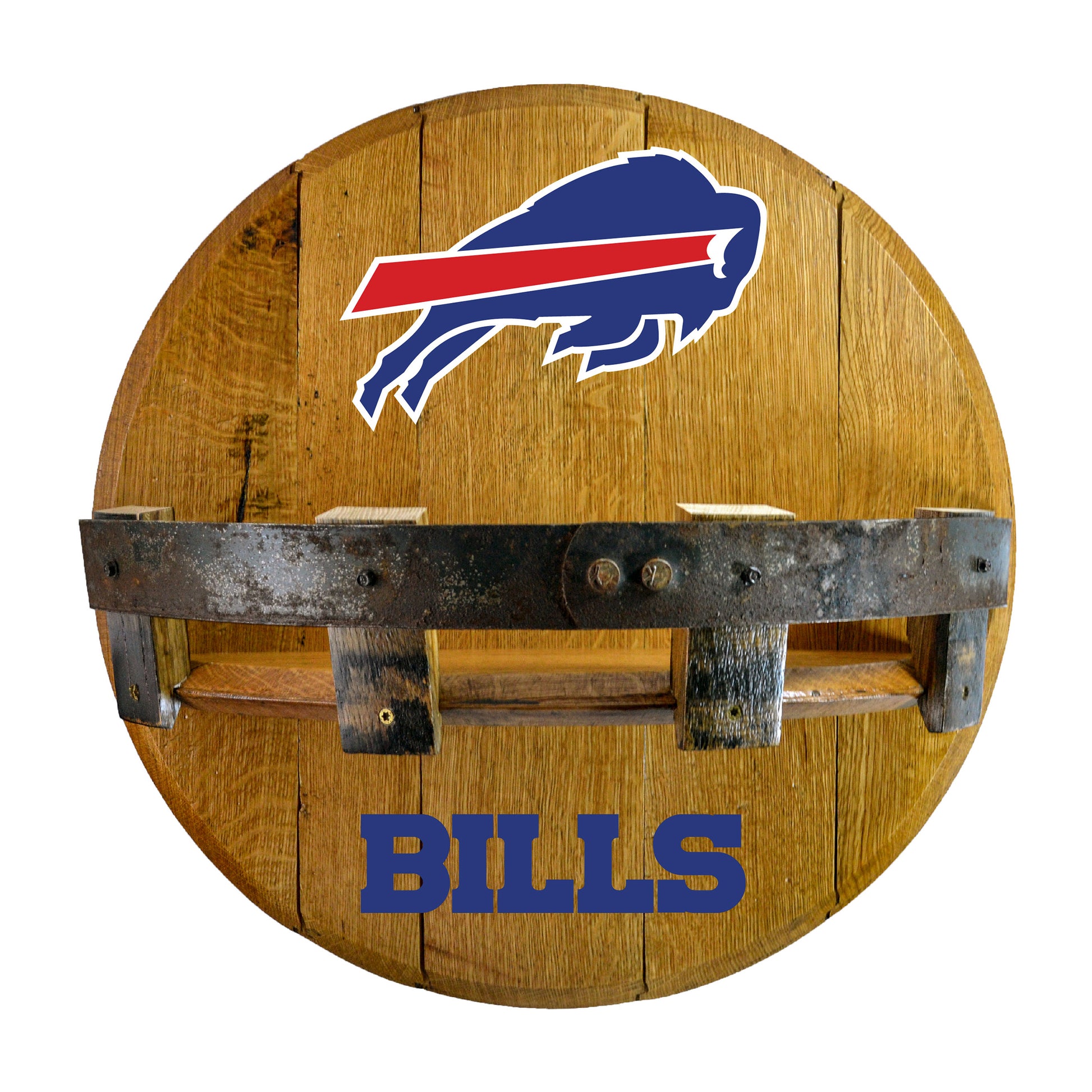 Buffalo Bills whiskey barrel shelf