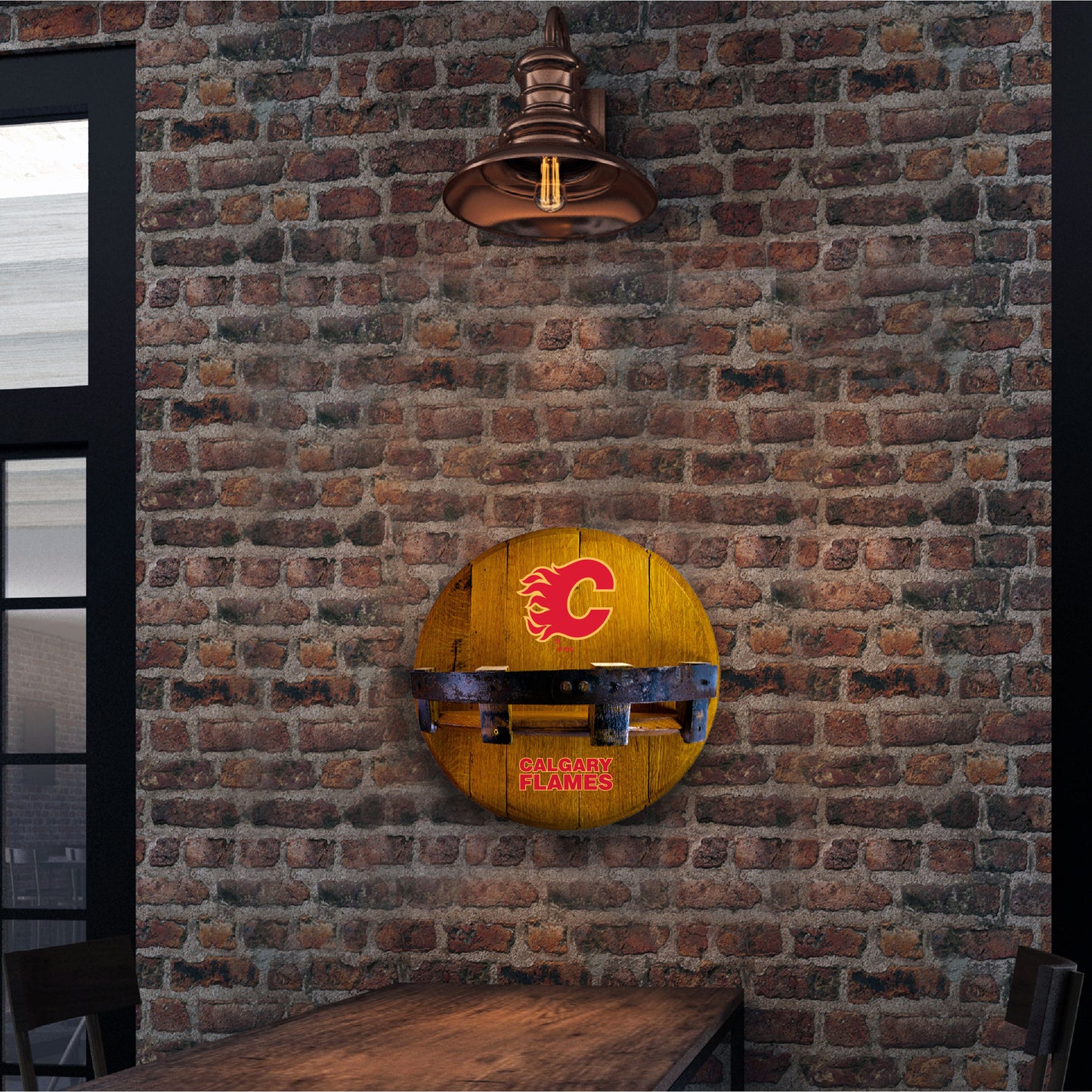 Calgary Flames whiskey barrel shelf lifestyle
