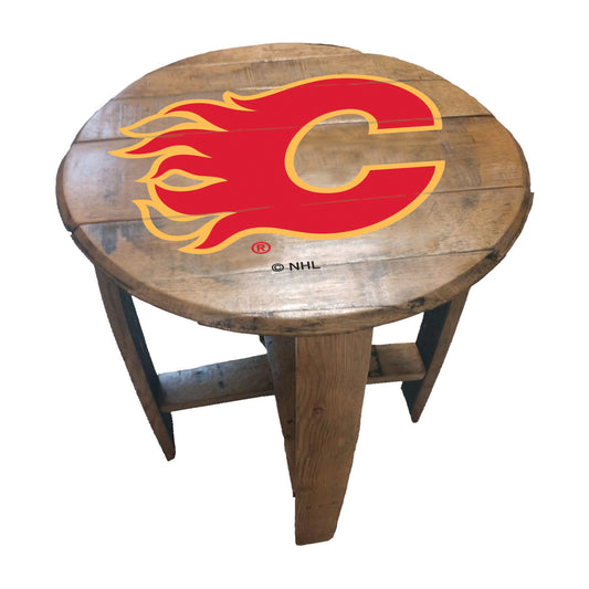Calgary Flames whiskey barrel end table
