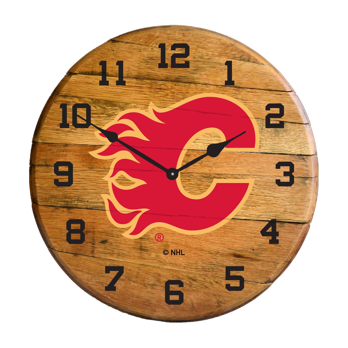 Calgary Flames whiskey barrel wall clock
