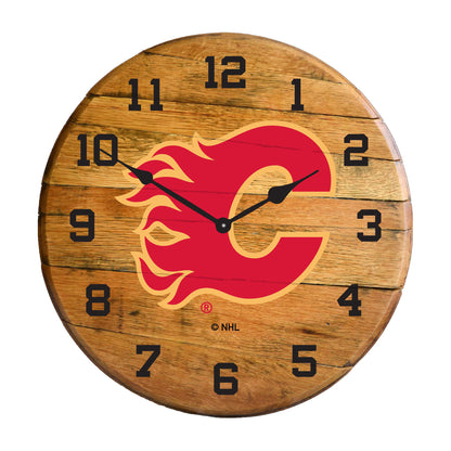 Calgary Flames whiskey barrel wall clock