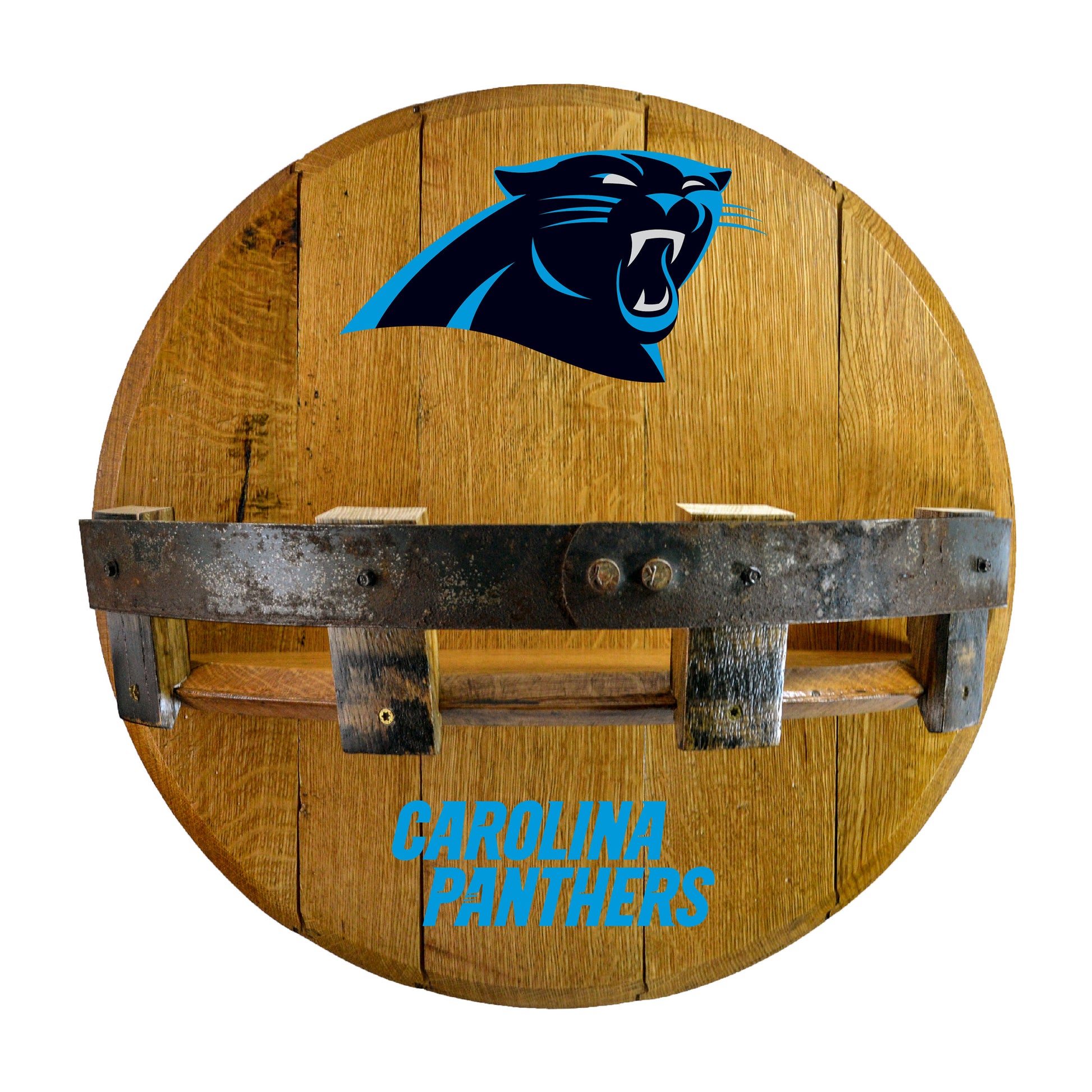 Carolina Panthers whiskey barrel shelf
