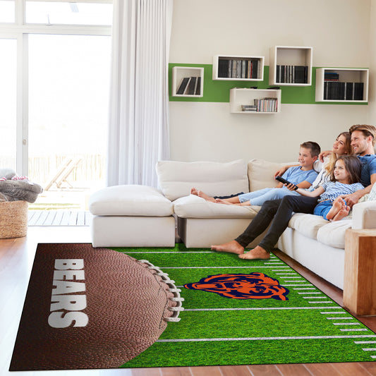 Chicago Bears washable football field rug lifestyle