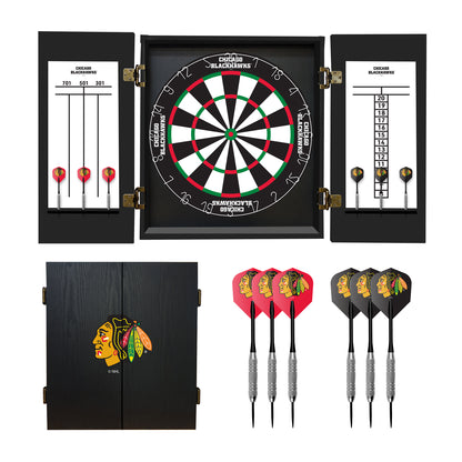 Chicago Blackhawks Dart Board Cabinet Set