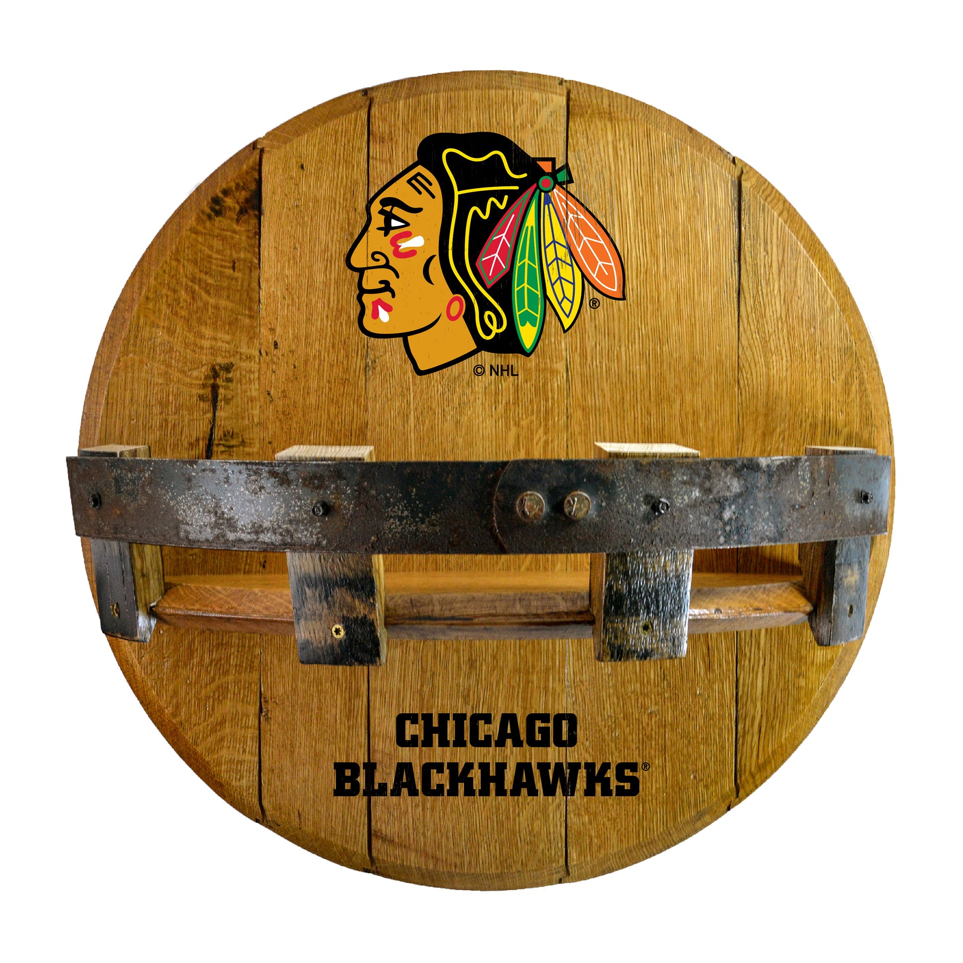 Chicago Blackhawks whiskey barrel shelf