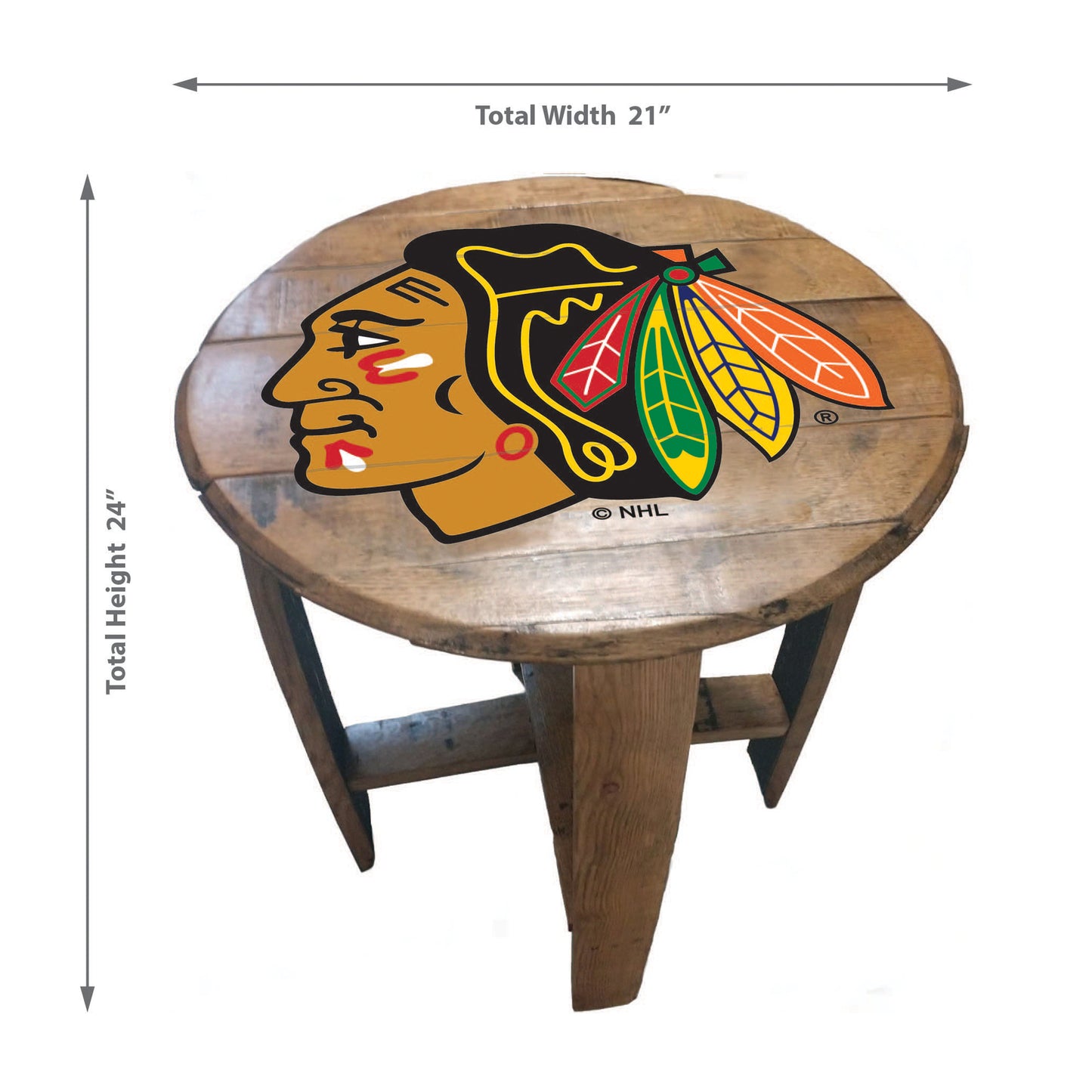 Chicago Blackhawks whiskey barrel end table dimensions