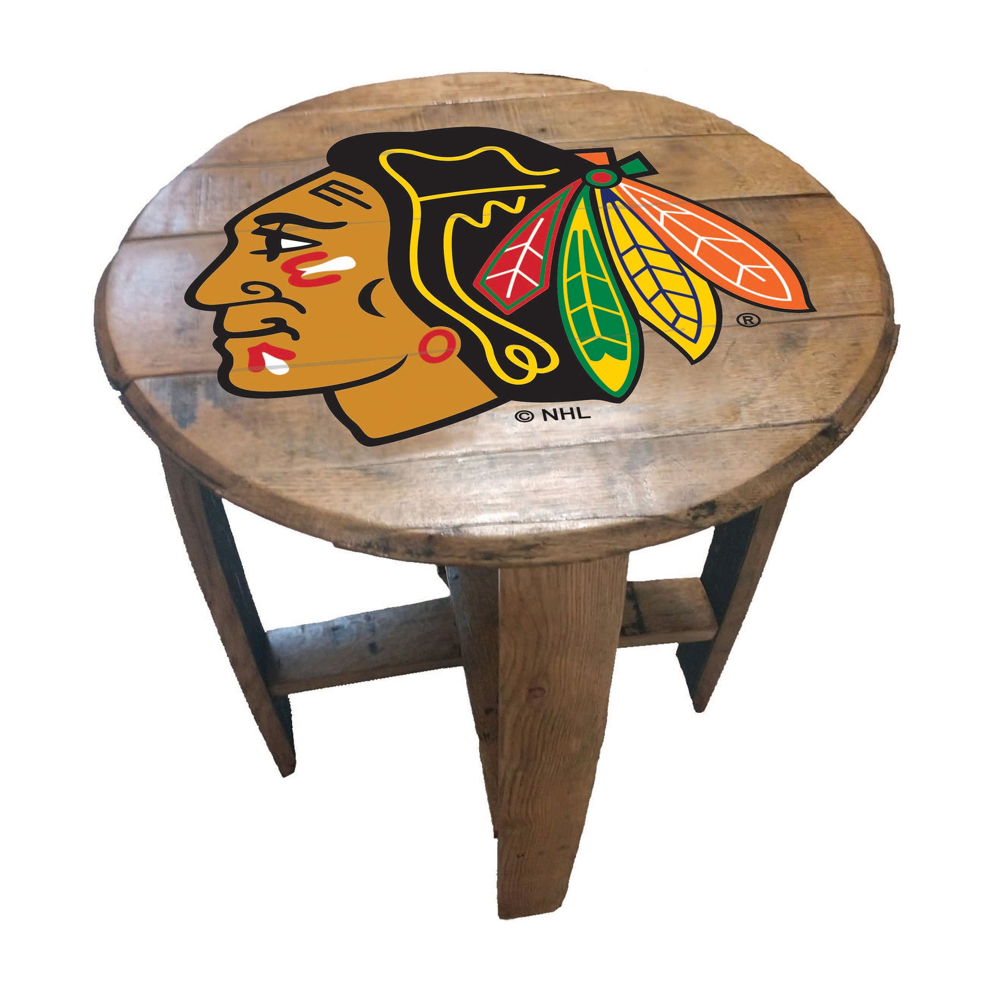 Chicago Blackhawks whiskey barrel end table