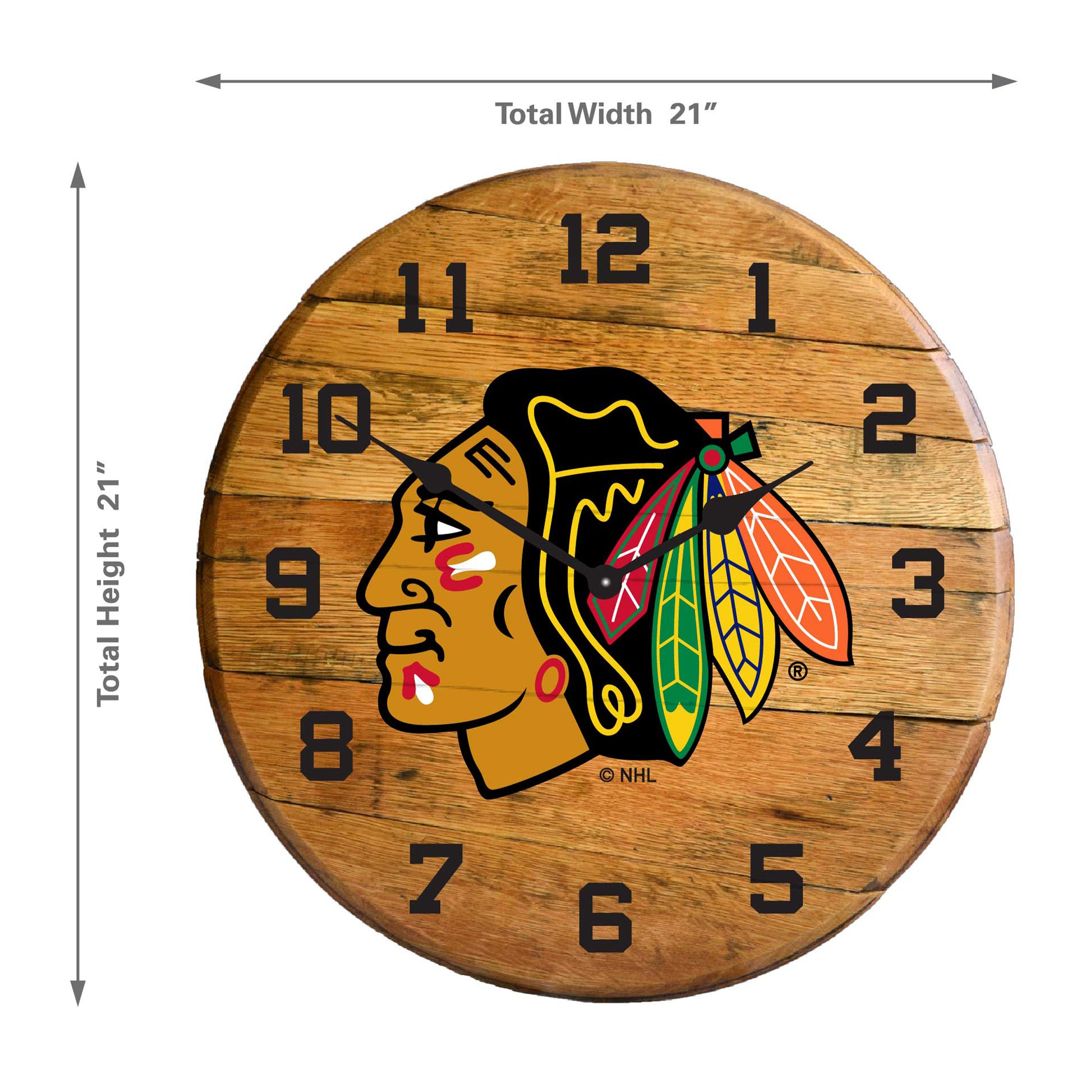 Chicago Blackhawks whiskey barrel wall clock dimensions