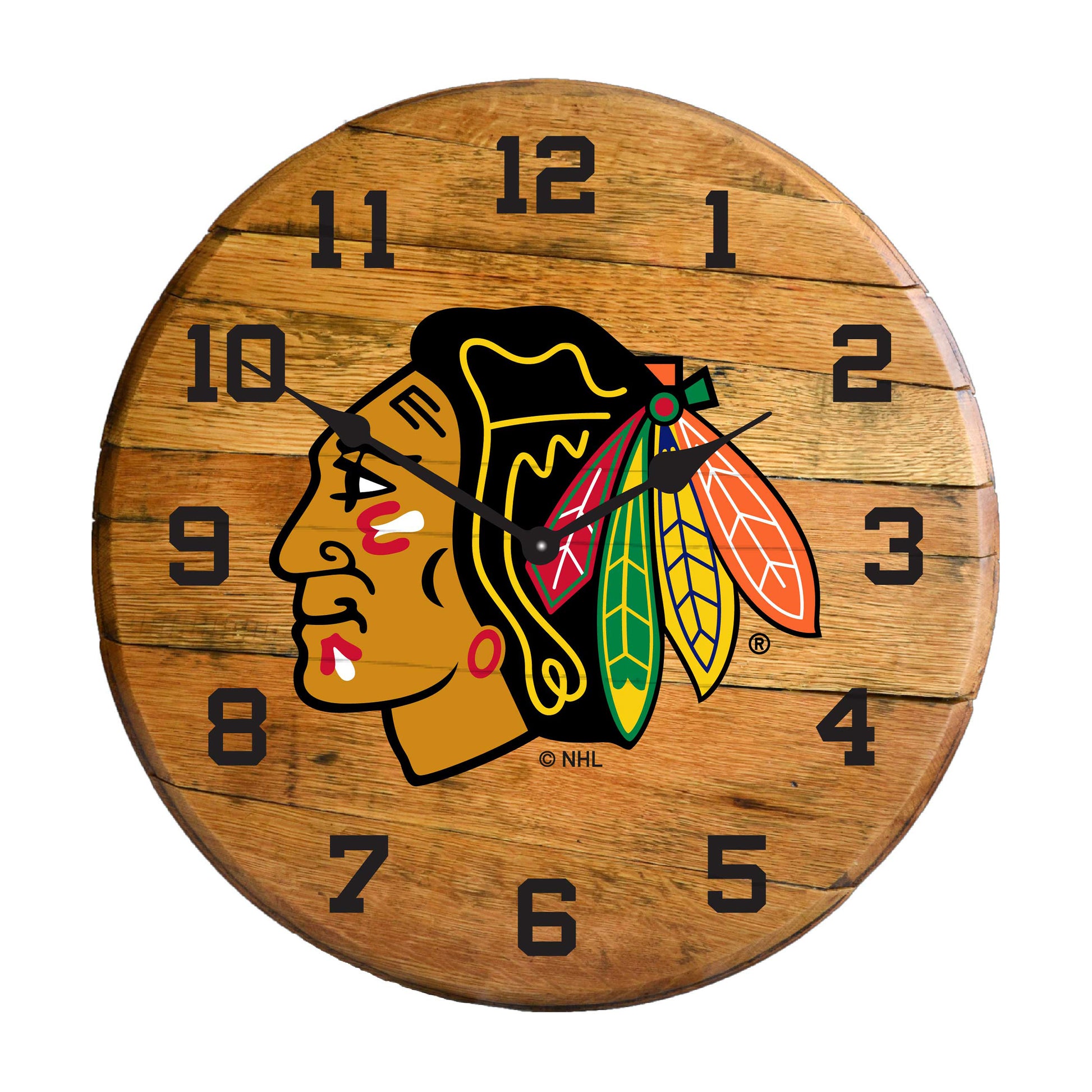 Chicago Blackhawks whiskey barrel wall clock