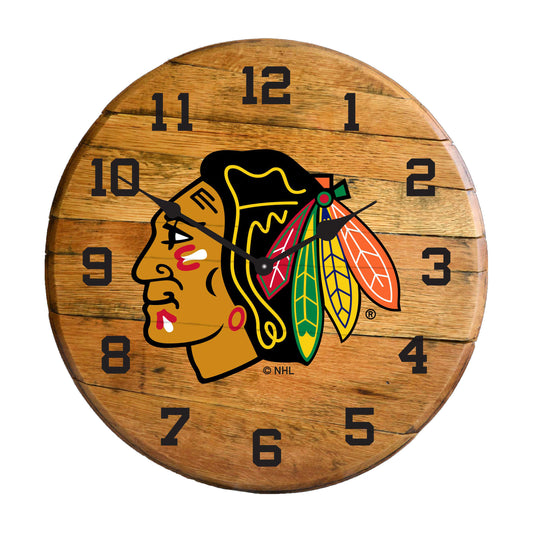 Chicago Blackhawks whiskey barrel wall clock