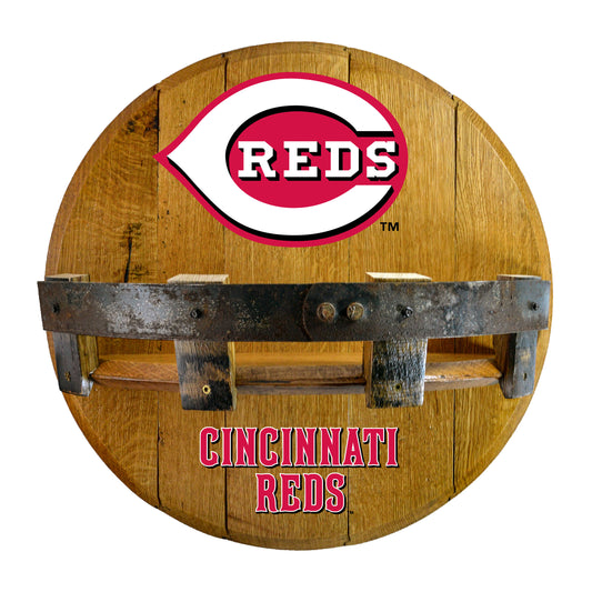 Cincinnati Reds whiskey barrel shelf