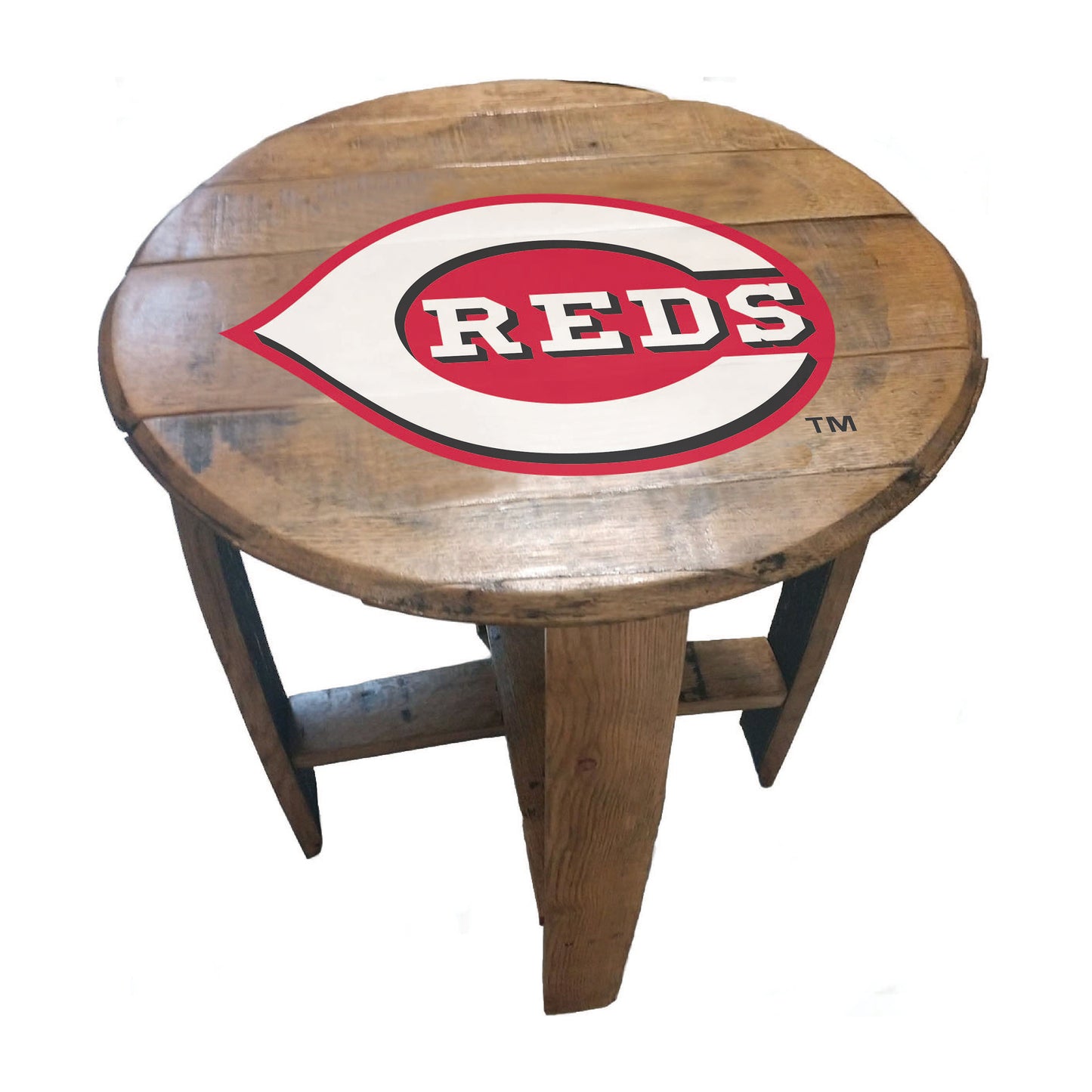 Cincinnati Reds whiskey barrel end table