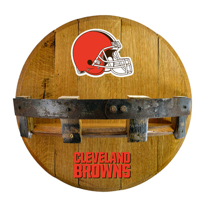 Cleveland Browns whiskey barrel shelf