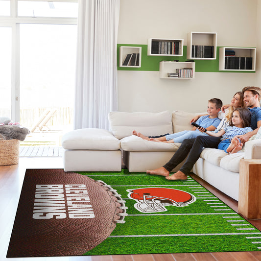 Cleveland Browns washable football field rug lifestyle