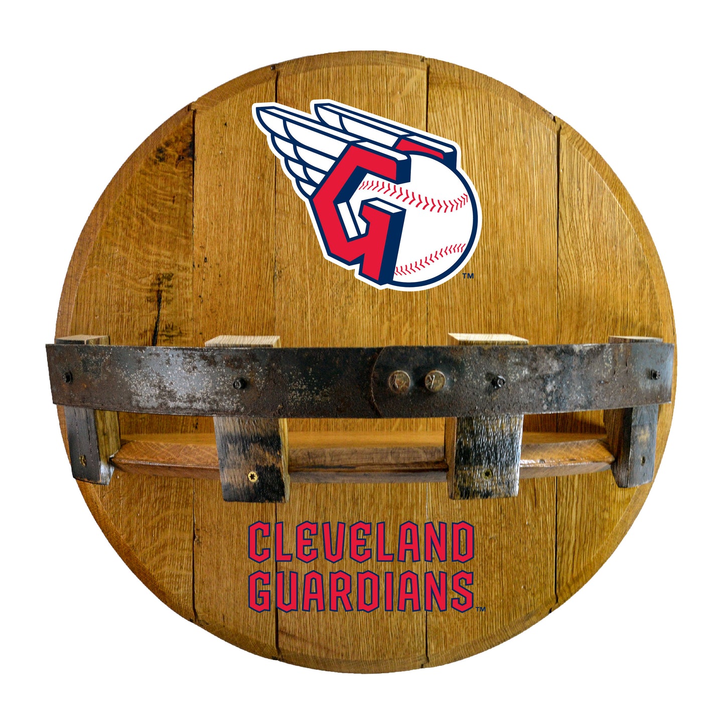 Cleveland Guardians whiskey barrel shelf