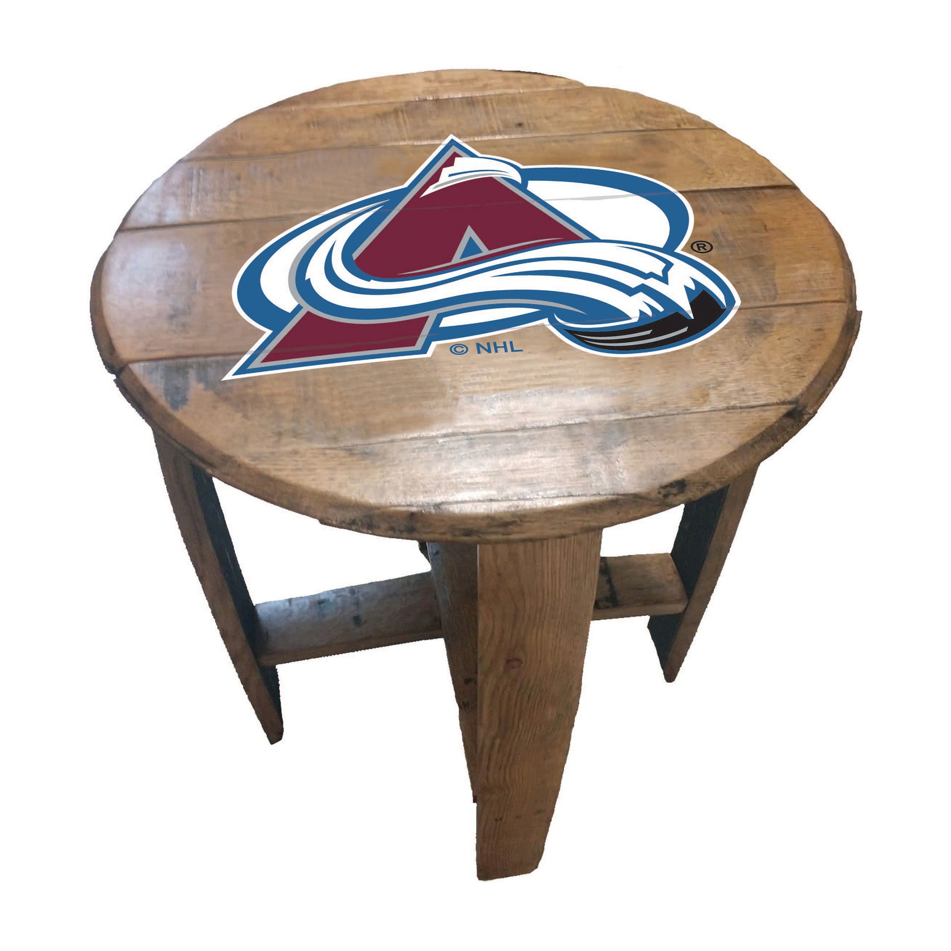Colorado Avalanche whiskey barrel end table