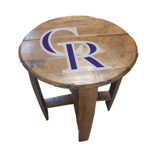 Colorado Rockies whiskey barrel end table