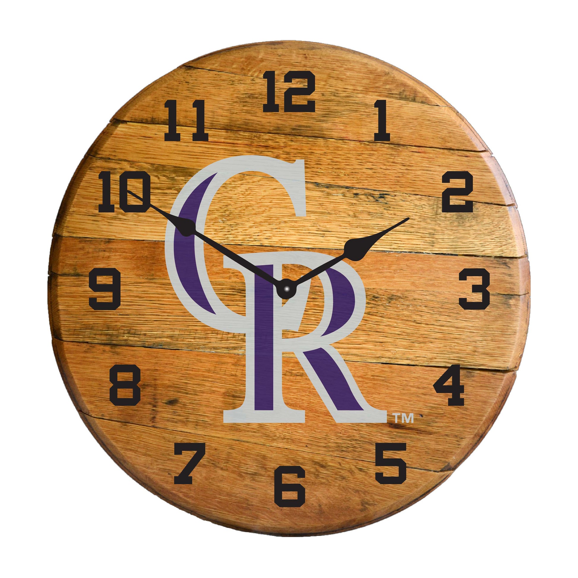 Colorado Rockies whiskey barrel wall clock