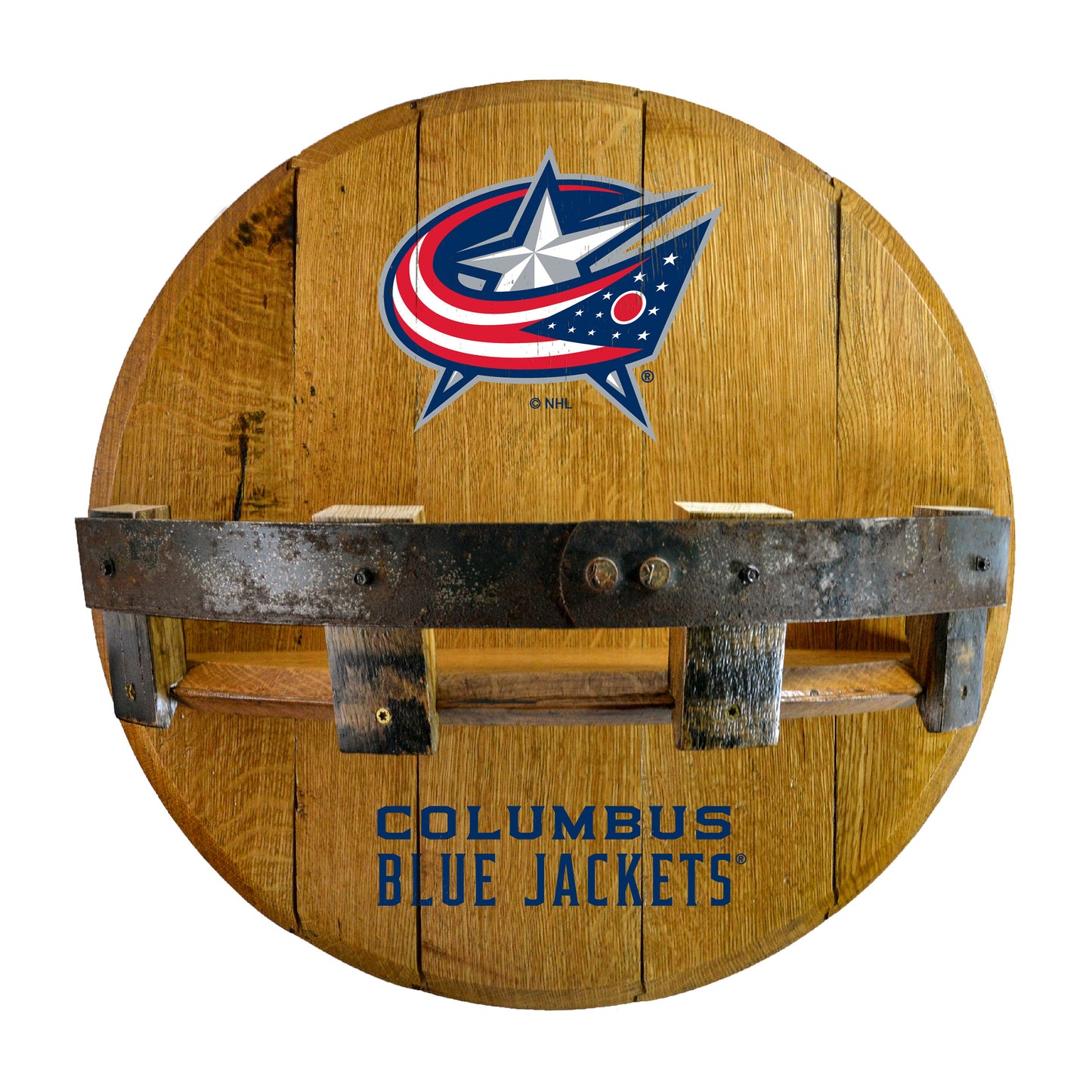 Columbus Blue Jackets whiskey barrel shelf