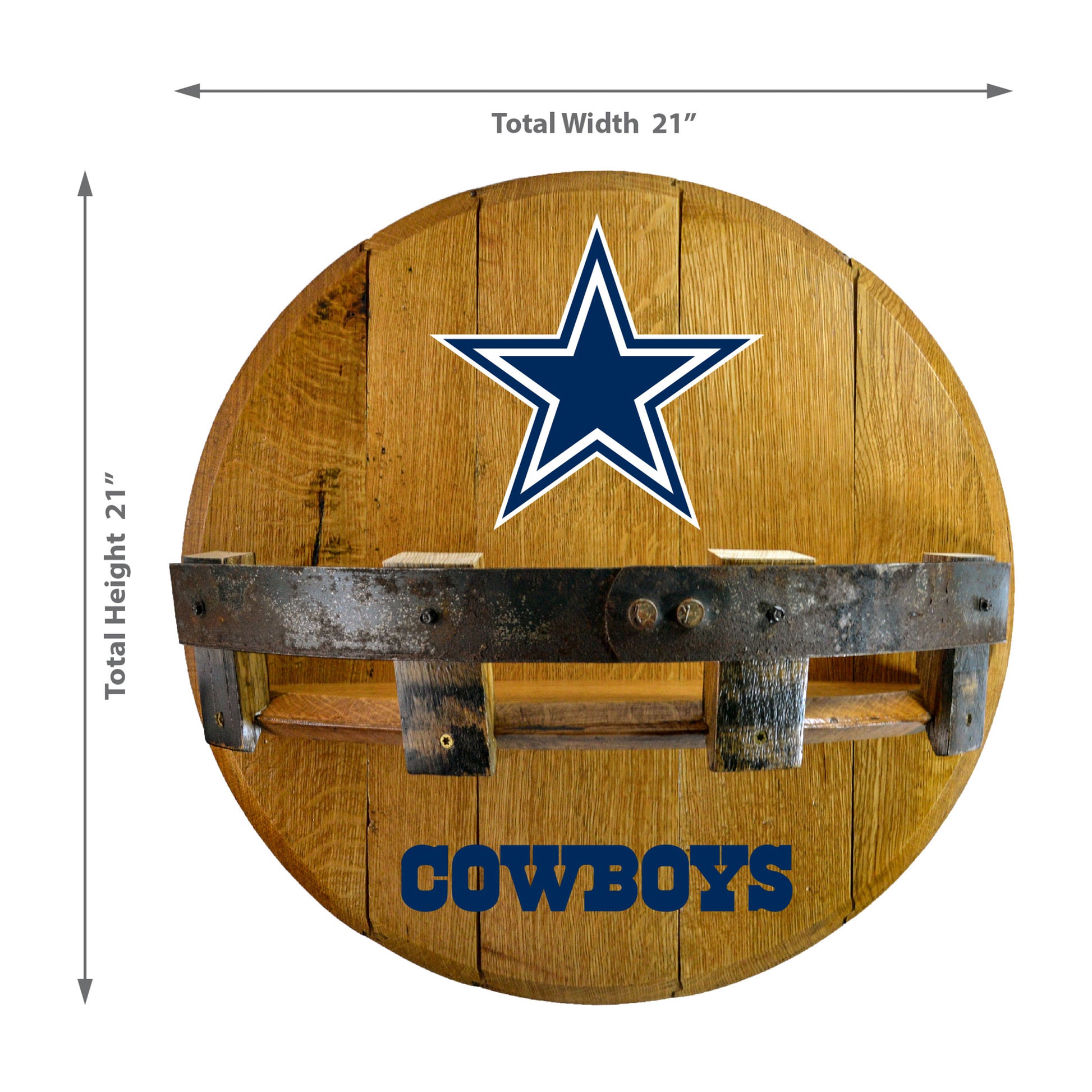 Dallas Cowboys whiskey barrel shelf dimensions