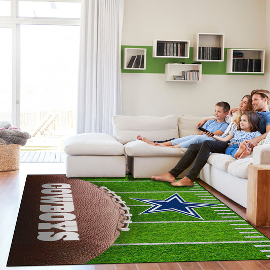 Dallas Cowboys washable football field rug lifestyle