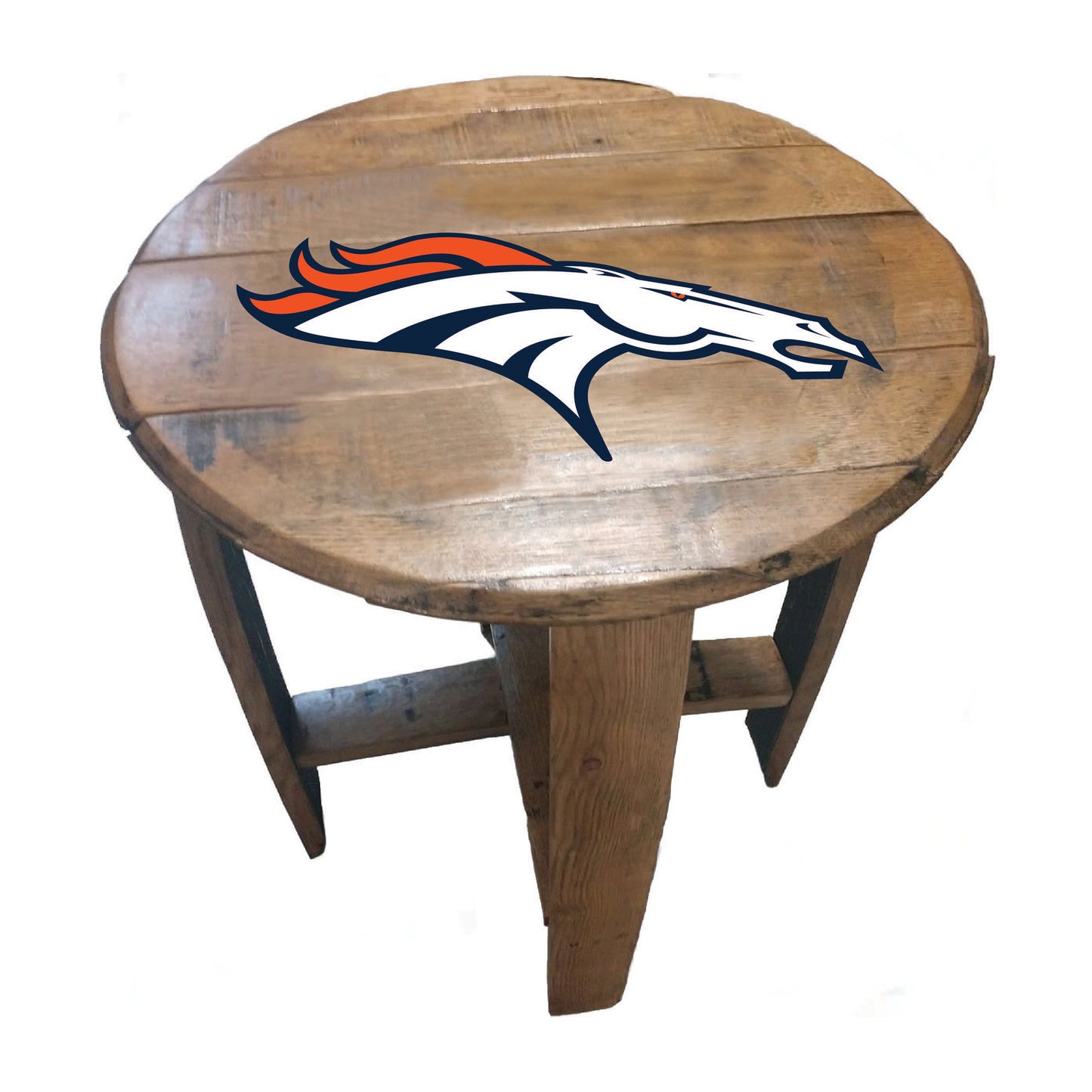 Denver Broncos whiskey barrel end table