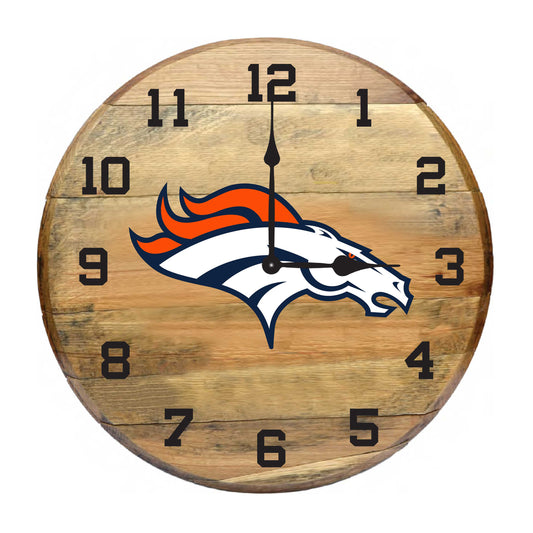 Denver Broncos whiskey barrel wall clock