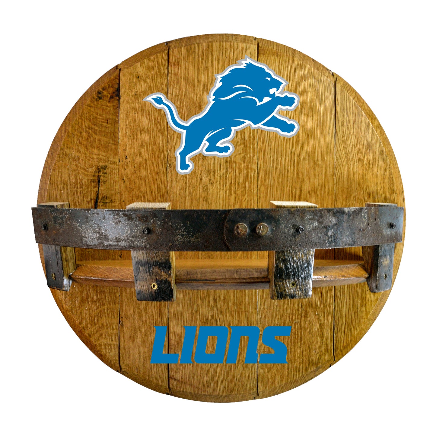 Detroit Lions whiskey barrel shelf
