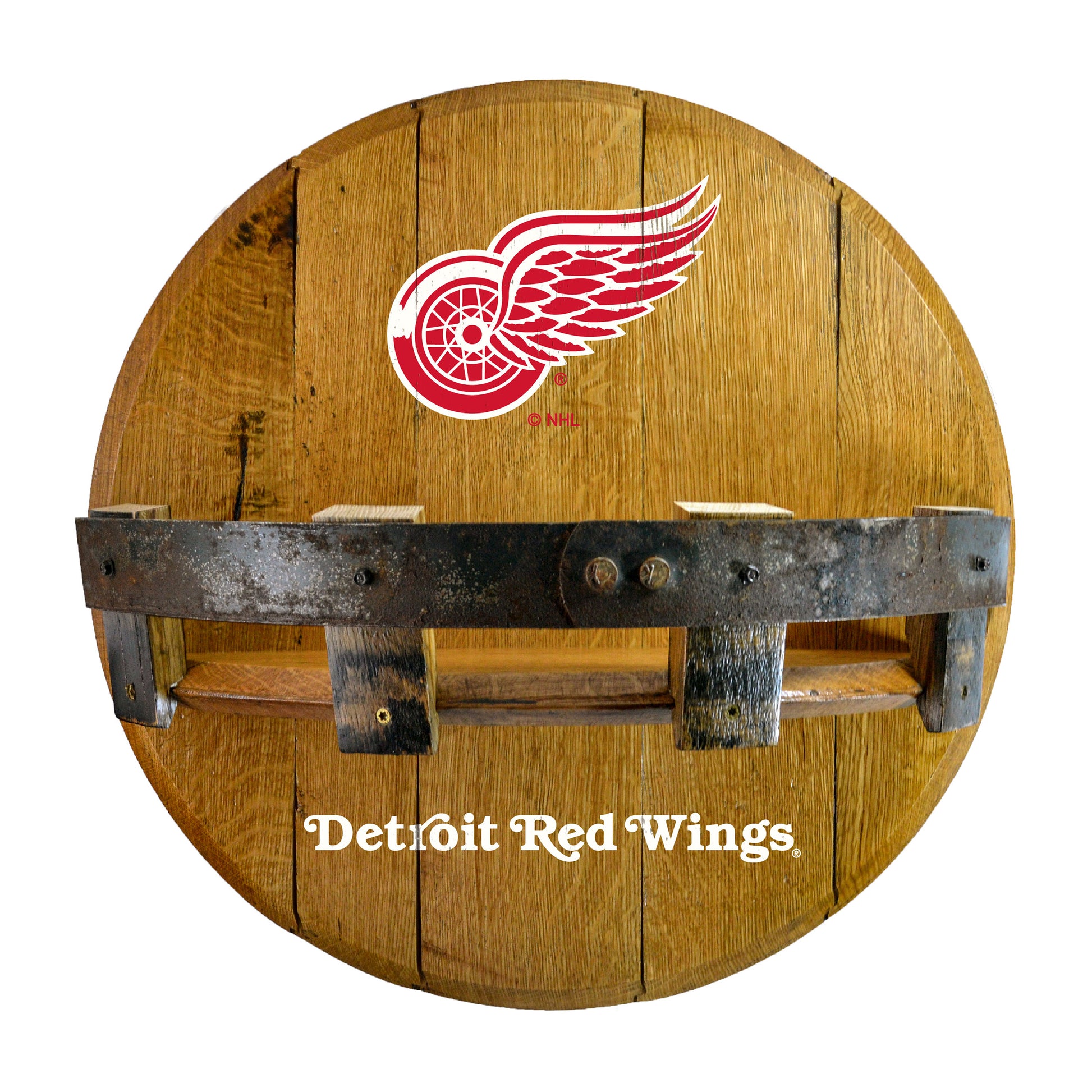 Detroit Red Wings whiskey barrel shelf