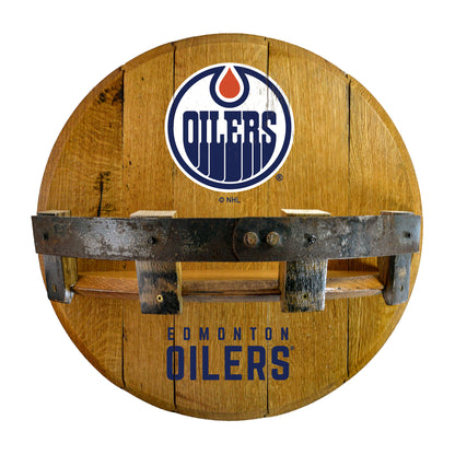 Edmonton Oilers whiskey barrel shelf