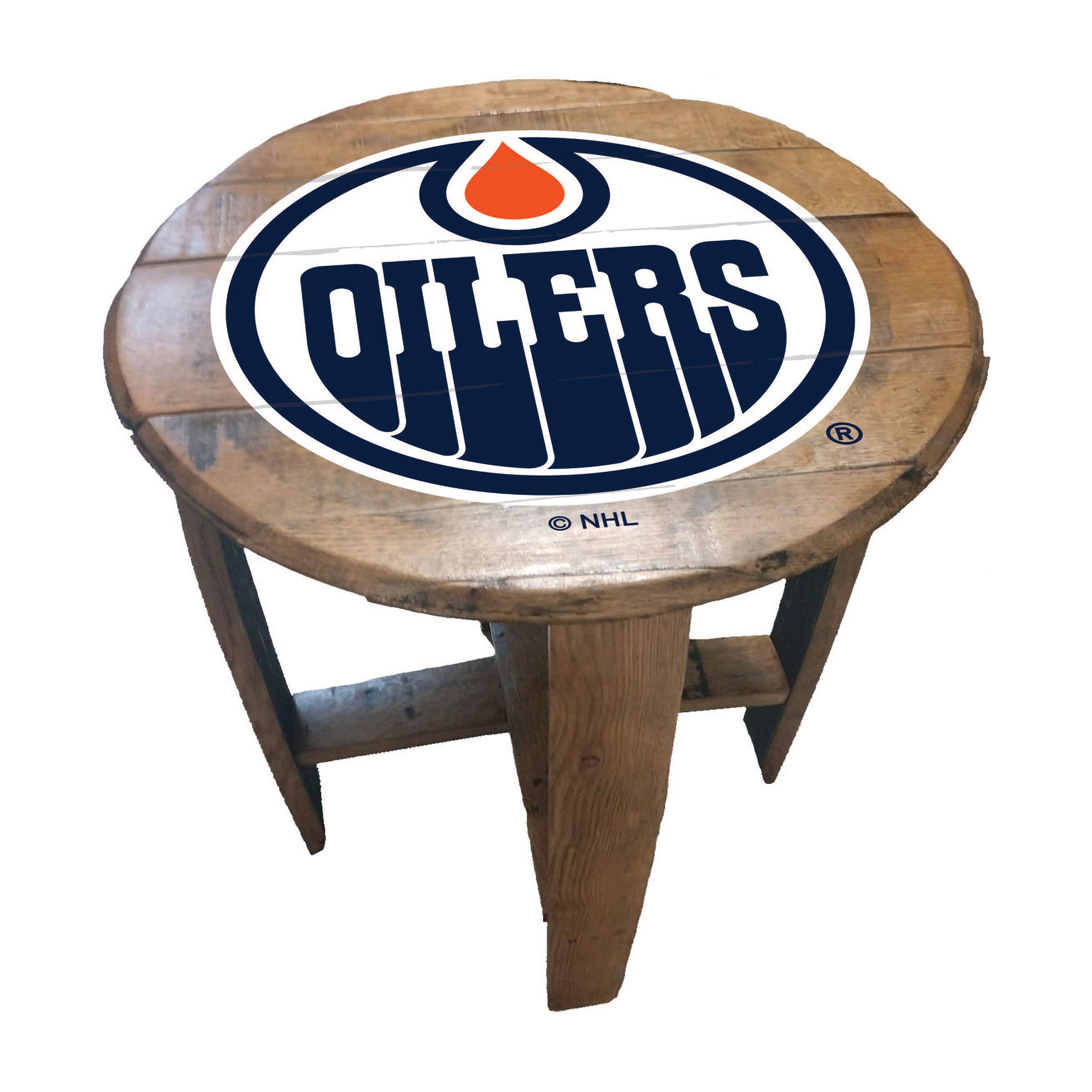 Edmonton Oilers whiskey barrel end table
