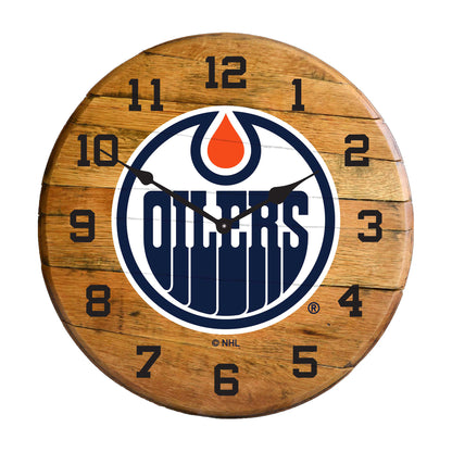 Edmonton Oilers whiskey barrel wall clock