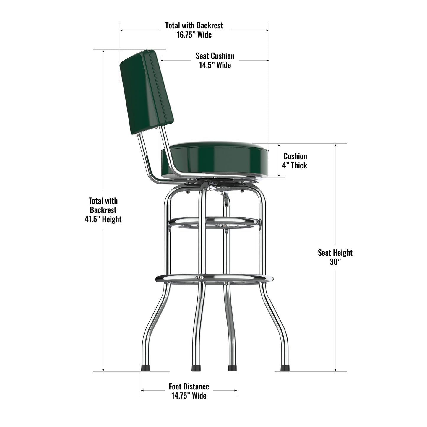Green Bay Packers Chrome Barstool dimensions