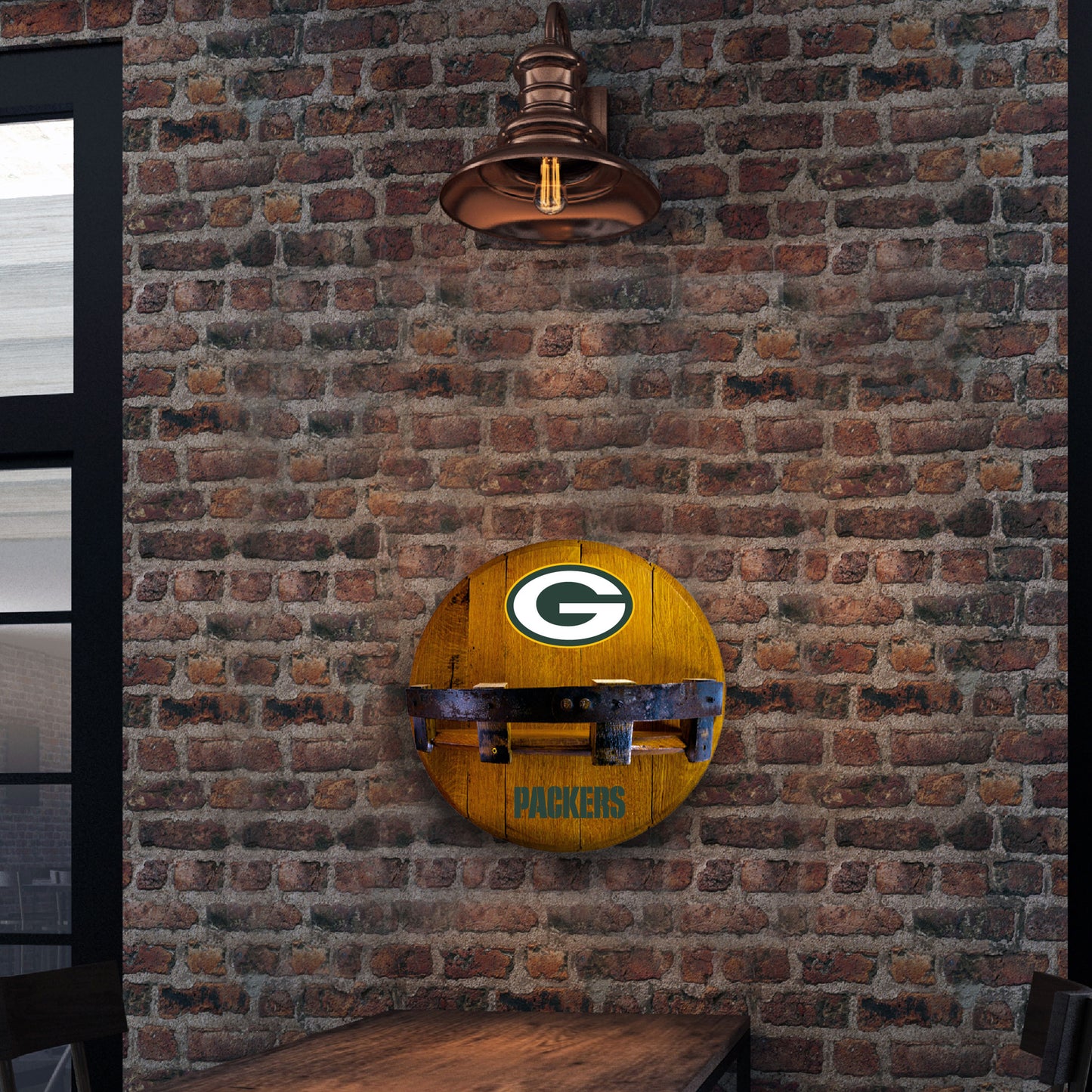 Green Bay Packers whiskey barrel shelf lifestyle