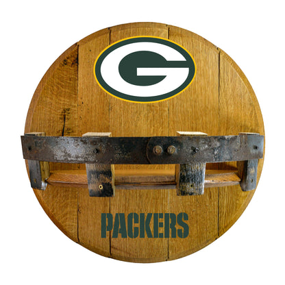 Green Bay Packers whiskey barrel shelf