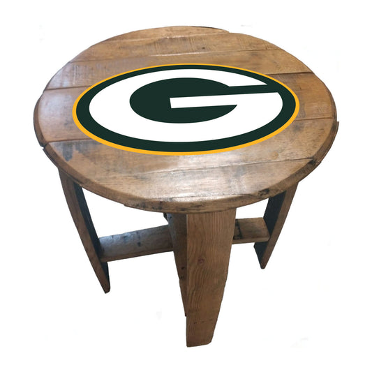 Green Bay Packers whiskey barrel end table