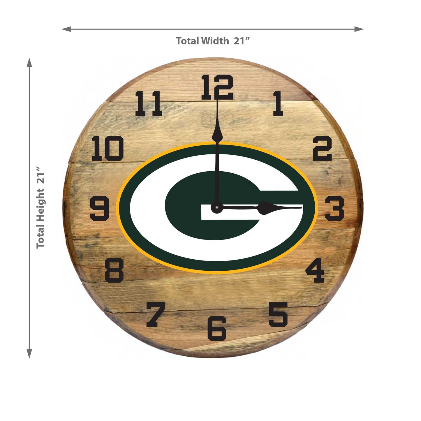 Green Bay Packers whiskey barrel wall clock dimensions