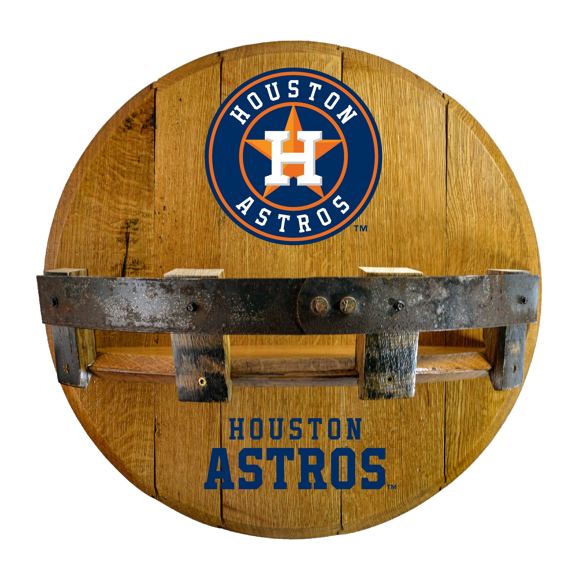 Houston Astros whiskey barrel shelf