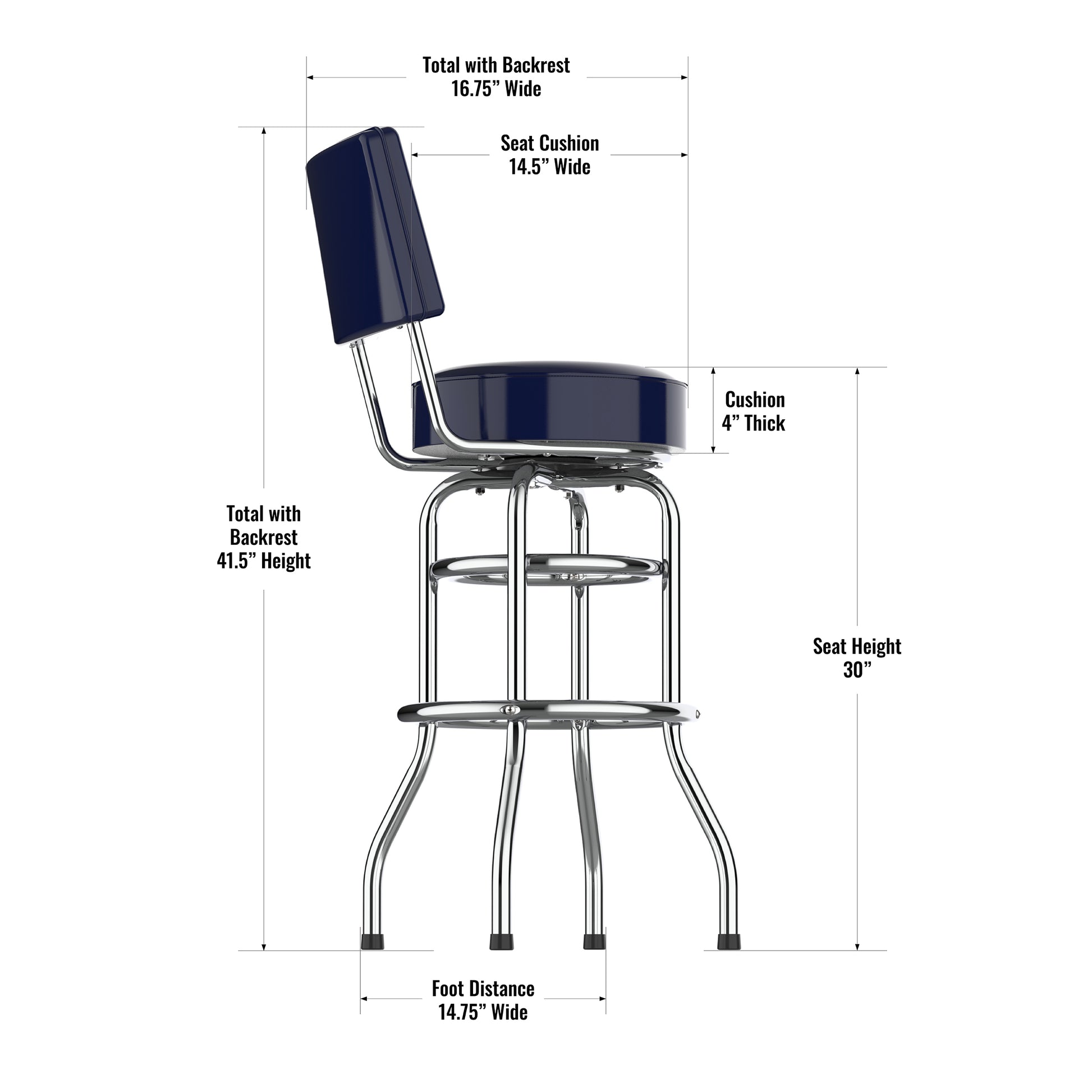 Houston Texans Chrome Barstool dimensions