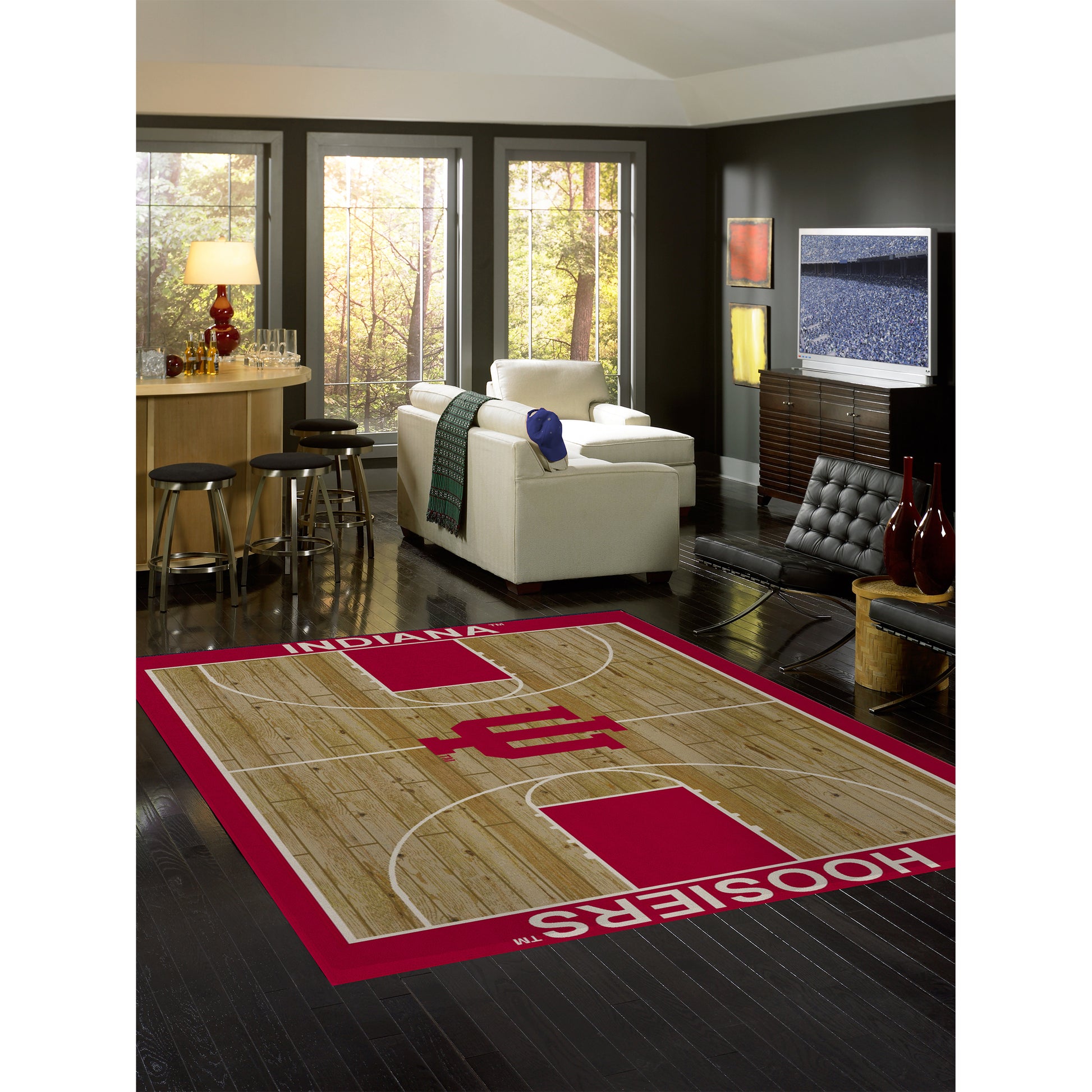 Indiana Hoosiers courtside style area rug lifestyle