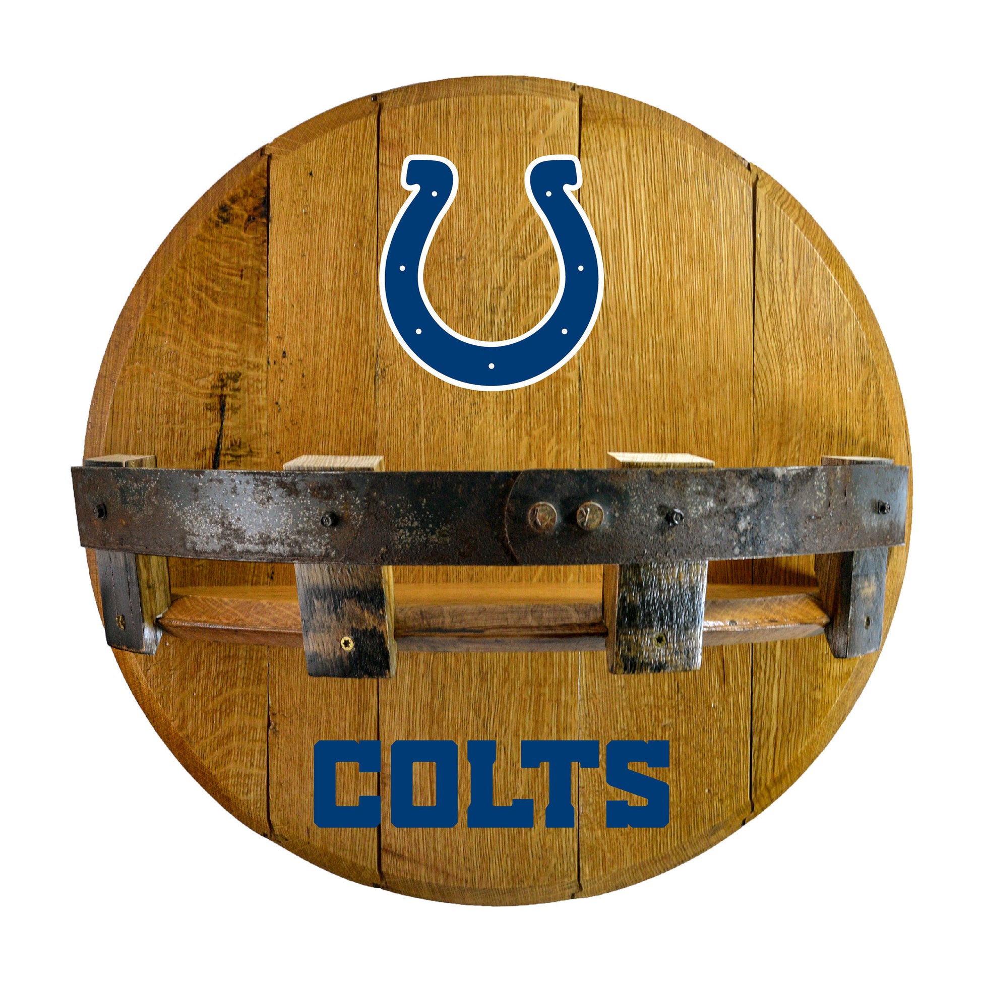 Indianapolis Colts whiskey barrel shelf