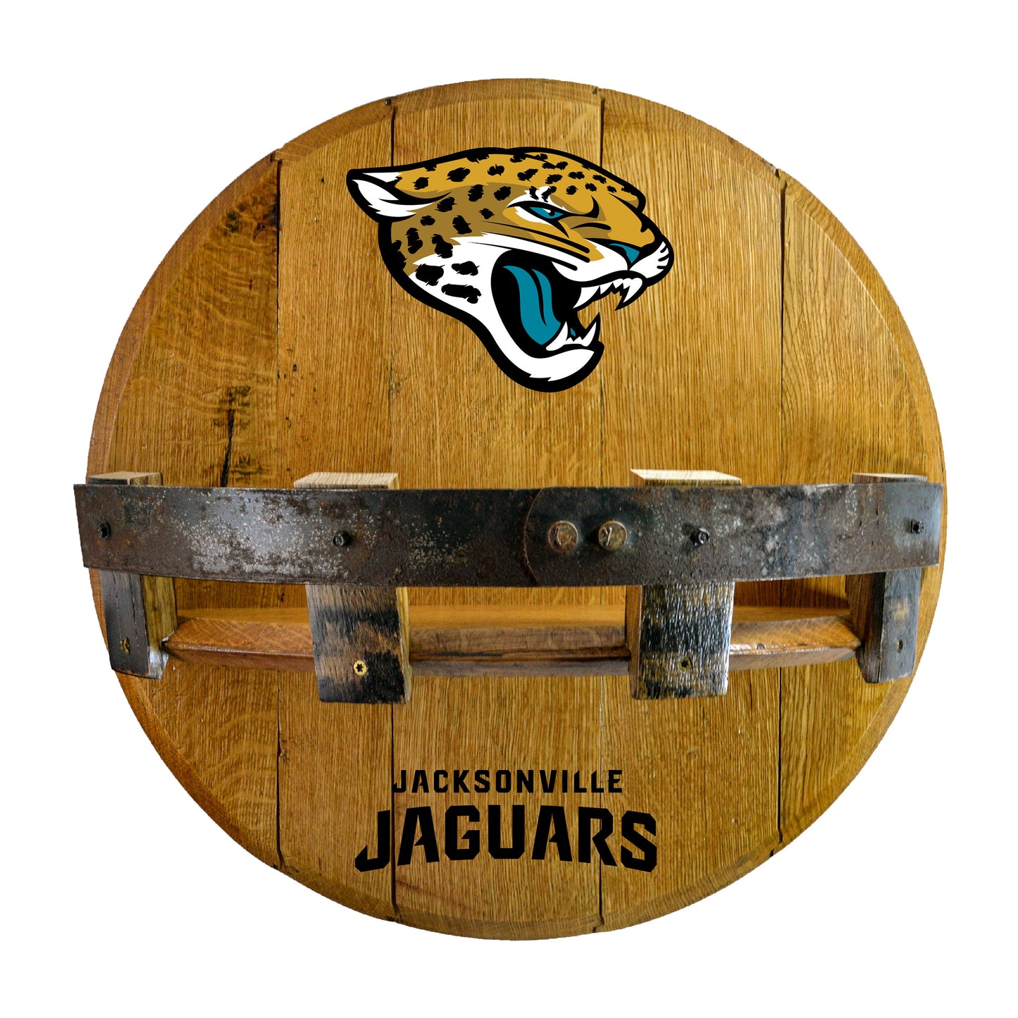 Jacksonville Jaguars whiskey barrel shelf