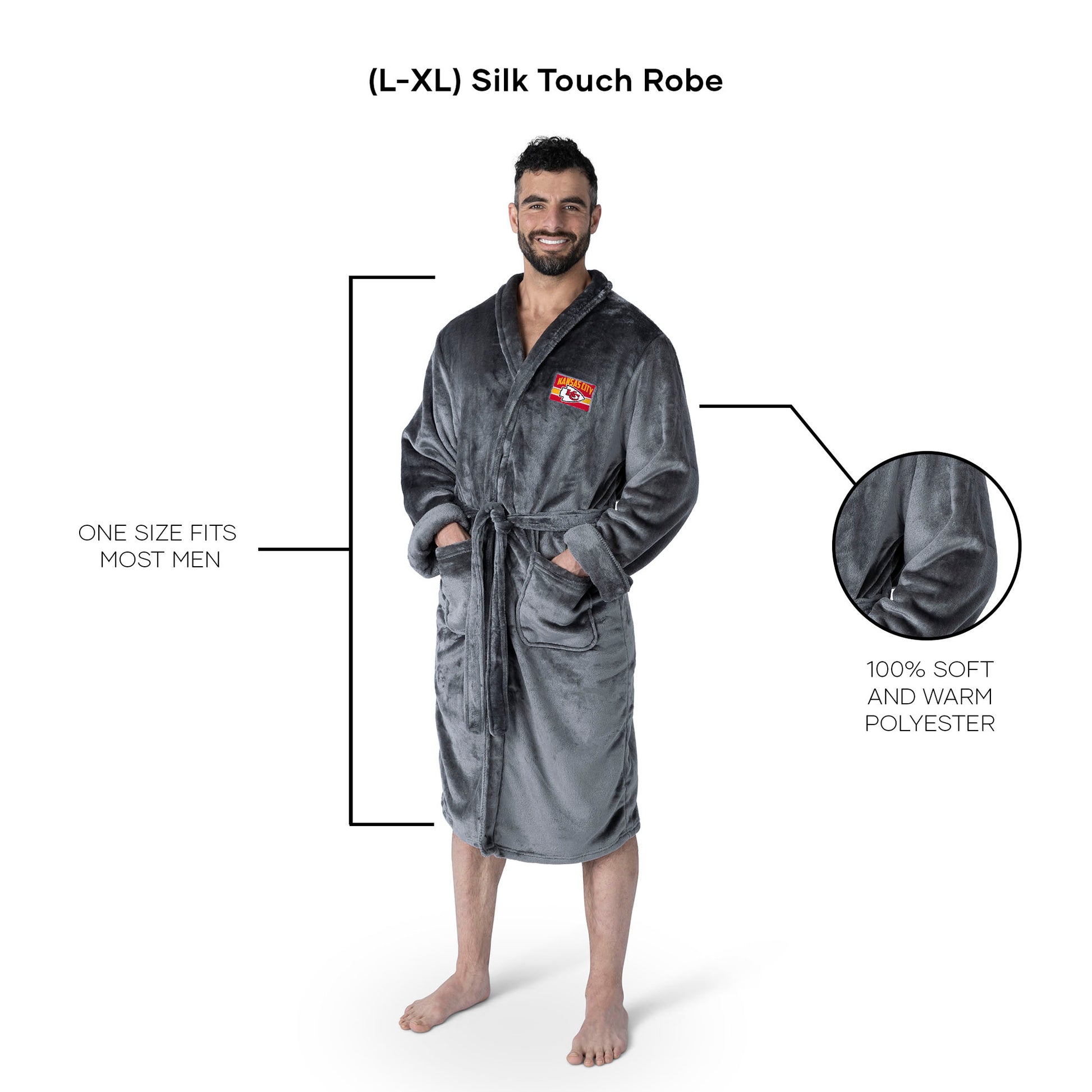 Kansas City Chiefs silk touch charcoal men bathrobe