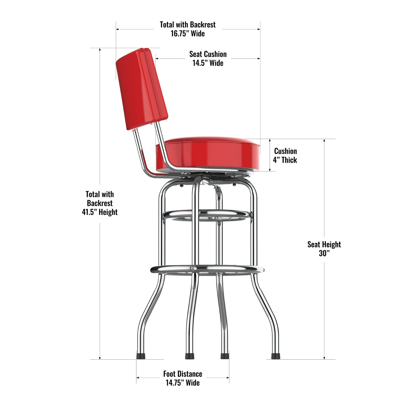 Kansas City Chiefs Chrome Barstool dimensions