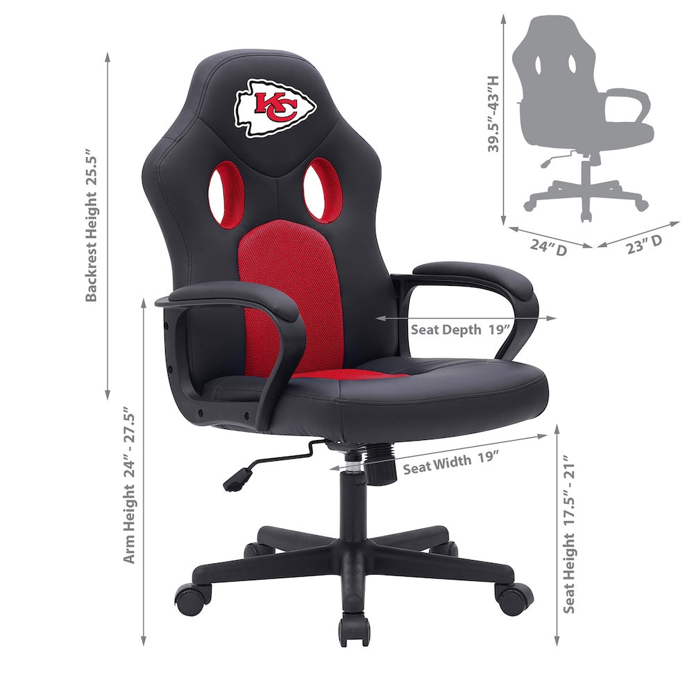 Kansas City Chiefs Office Gamer Chair Dimensions