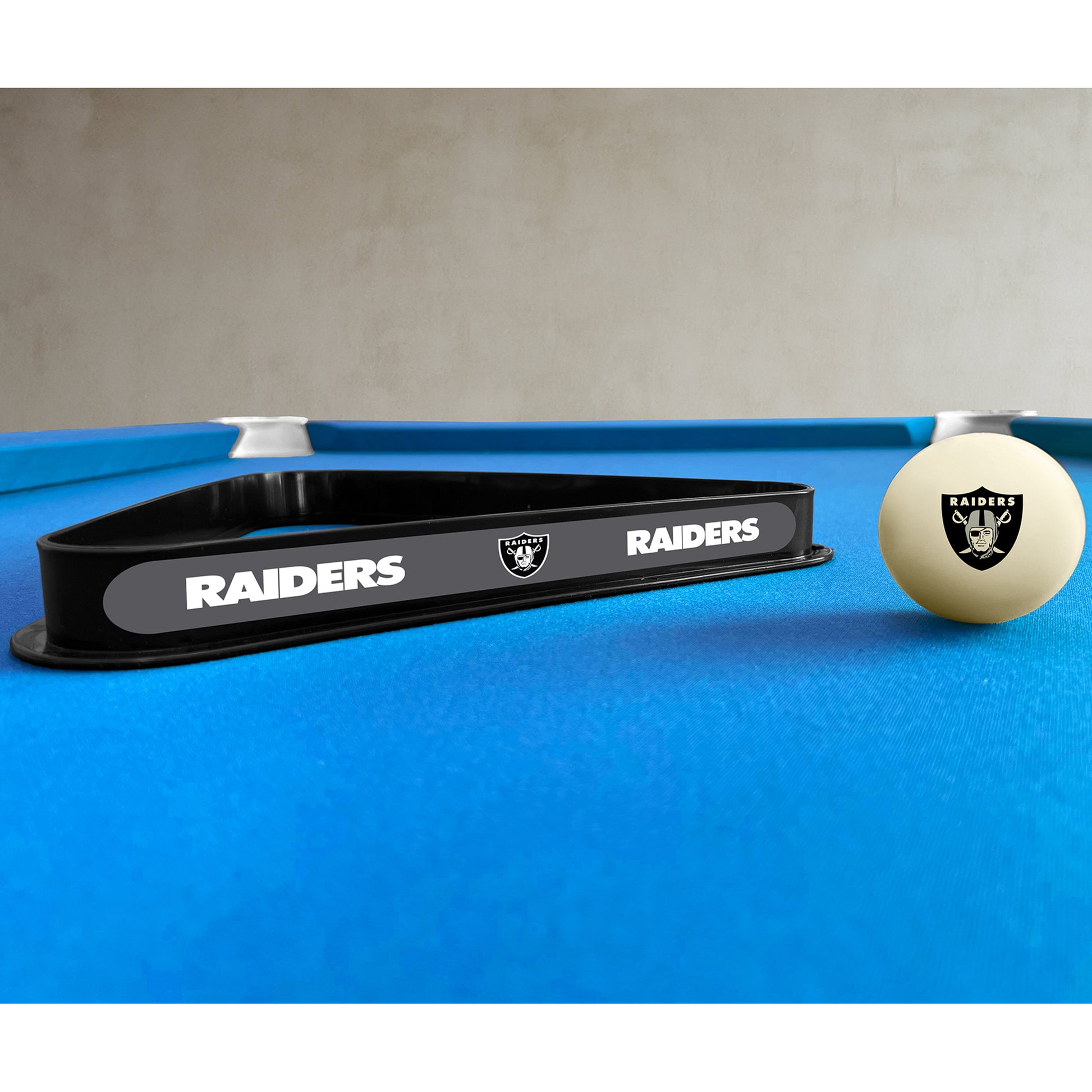 Las Vegas Raiders triangle rack and cue ball set